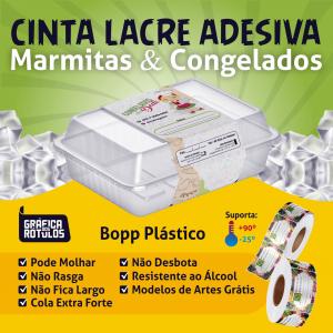 Cinta Lacre Adesiva Personalizadas Marmita Fit e Congelados Bopp (plástico) 12x3 cm Colorido  Corte Redondo ou Quadrado Cola Extra Forte